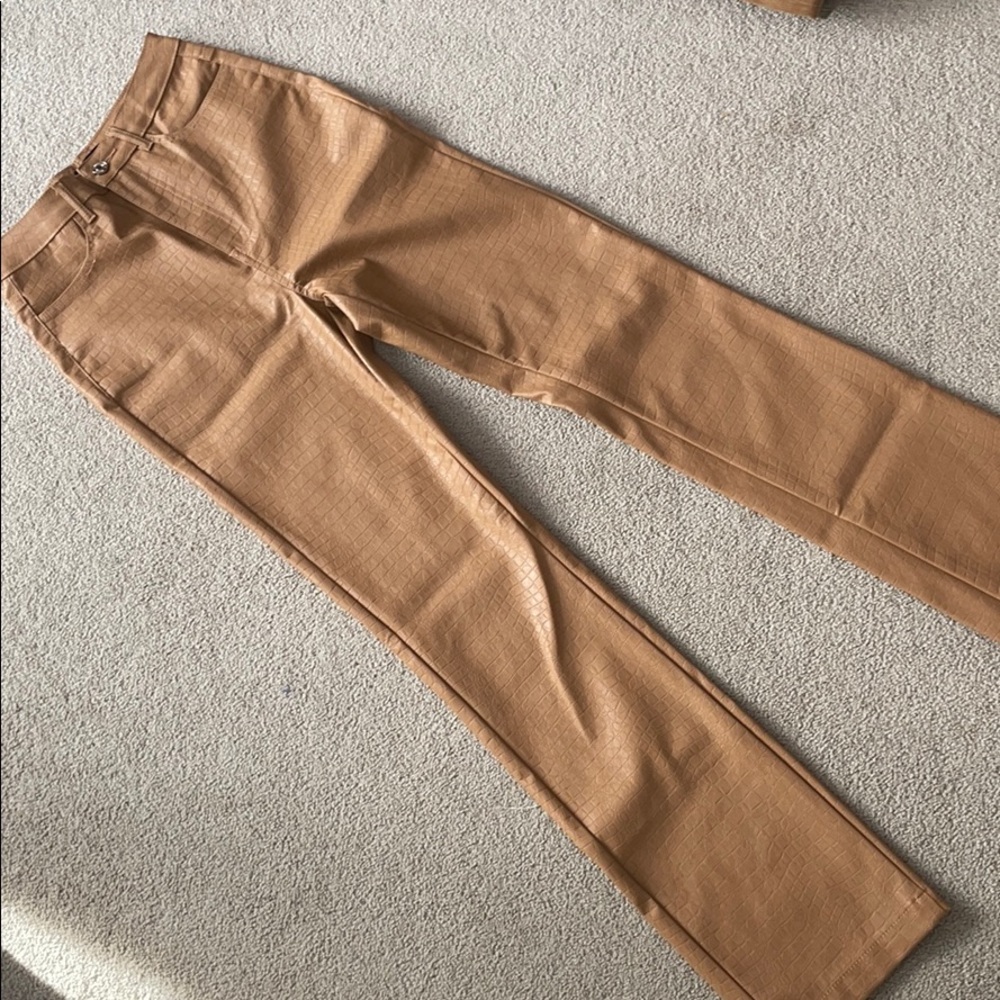 tan croc Faux leather pants